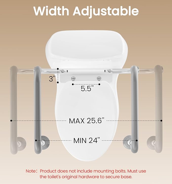 HOMLAND Toilet Safety Rail for Seniors with Adjustable Height & Width, Toilet Safety Frame with Handles, 350LB Aluminum Toilet Support Rail for Handicap and Disabled, Grey