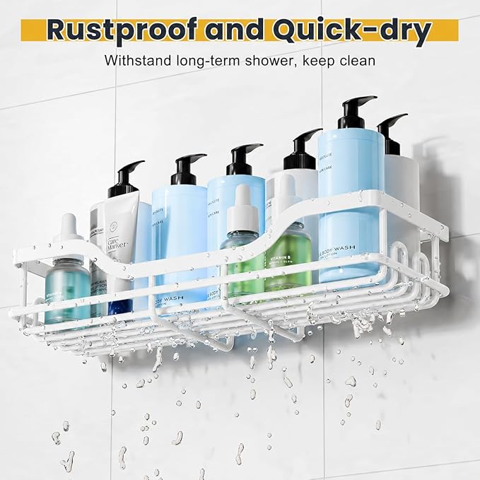 OMAIRA 3-Pack Shower Caddy with Soap Holder, Adhesive Rustproof No-drill Strudy Loading Inside Shower Organizer Shelves Rack Storage Bathroom Organization for Smooth Wall Glass Tile, White (Large)