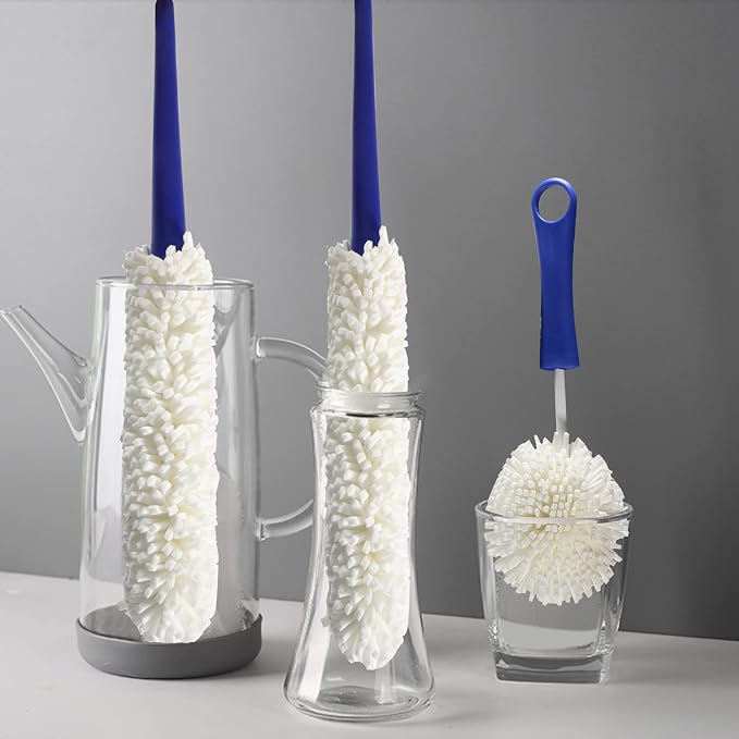 KUWAN Bottle Cleaning Brush Multi-Function Household Tools Flexible Bottle Scourer for Some Decanters, Goblets, Glasses, Cups (Middle Length)
