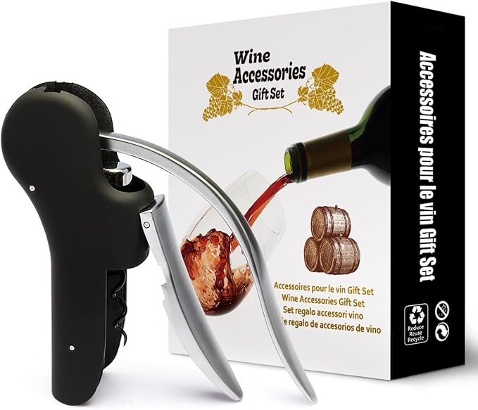 LeLehome Manual Wine Opener Compact Vertical Corkscrew Heavy Duty Stainless Steel Bottle Opener Bar Tool with Gift Box