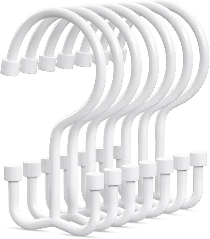 Goowin Shower Curtain Hooks, Shower Curtain Rings, Durable Shower Curtain Hangers Rust Proof, Double Glide Shower Rings for Curtain, Simple Shower Hooks for Shower Curtain, White, 12 Pack-Cylinders