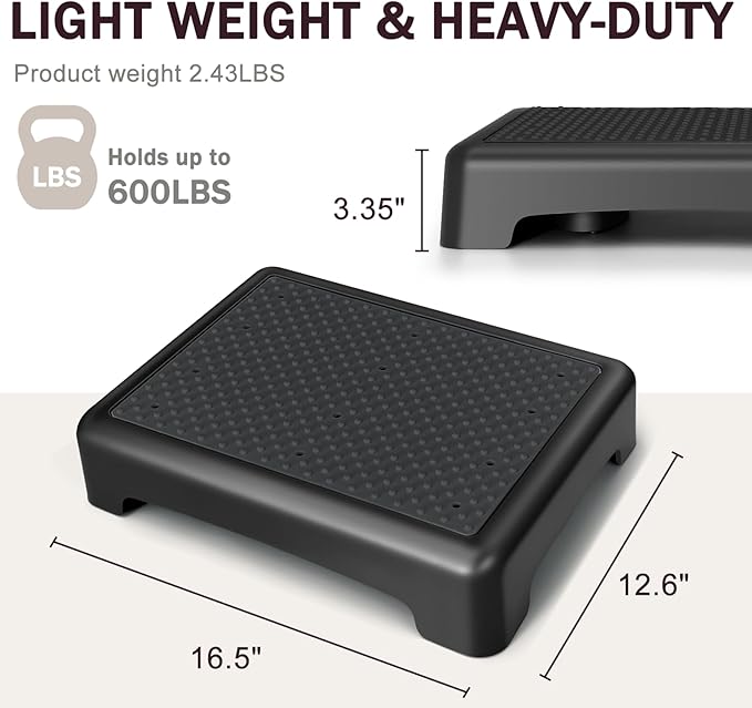 Bed Step for High Beds Adults - 3.35" Barefoot-Comfortable TPE Soft Pad Mobility Step Stool for Seniors & Post Surgery, 600lb Heavy Duty Anti-Flip Step for Car, SUV, RV & Bathroom (Black-Black)