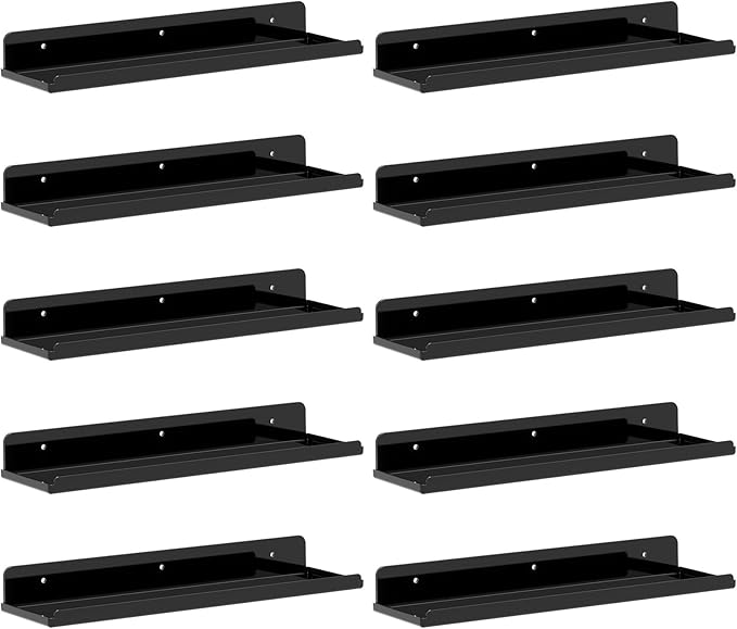 Lifewit Floating Shelves for Wall, Acrylic Display Shelf Wall Mounted for Figure, Car, Art, Book, 14" Perfume Organizer for Bathroom, Bedroom, Living Room, Nursery, Home Decor, Black, 10 Pack