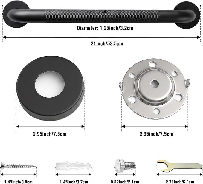 20 Inch Black Shower Grab Bar for Seniors,1.25'' Diameter 304 Stainless Steel Heavy Duty Anti-Slip Bathroom Safety Handicap Grab Bar for Shower, Bathtub & Toilet, Wall Mounted, Supports 500lbs