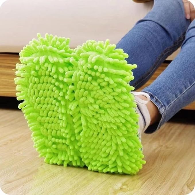 Mop Slippers,Mop Shoes,Dust Duster, Mop Socks for Women Men Kids Foot, Microfiber Reusable for House Office Bathroom Kitchen (Green,One Size)
