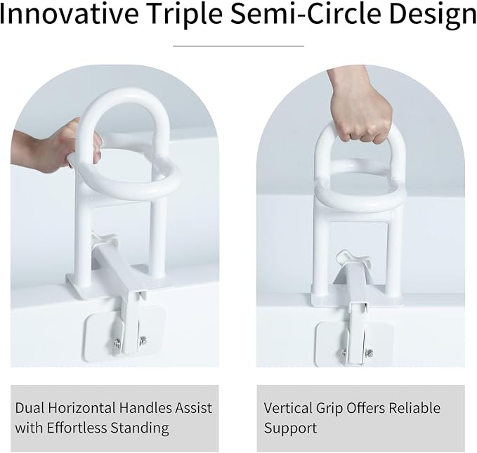 Triple Grip Adjustable Bathtub Handles for Seniors, Fits 3-Inch+ Thick Walls. Please Measure Before Purchasing Tub Grab Bars for Side of Tub, Handicap Grab Bars, Tub Handles for Elderly Balance