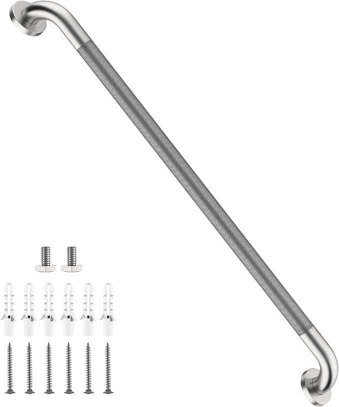 Brushed Nickel Grab Bar 36 Inch, iHansee Anti-Slip Bathroom Grab Bar w/Knurled Grip, Stainless Steel Long Safety Handrail for Toilet Bathtub Stair, Wall Mounted Shower Handle Handicap Bars for Elderly