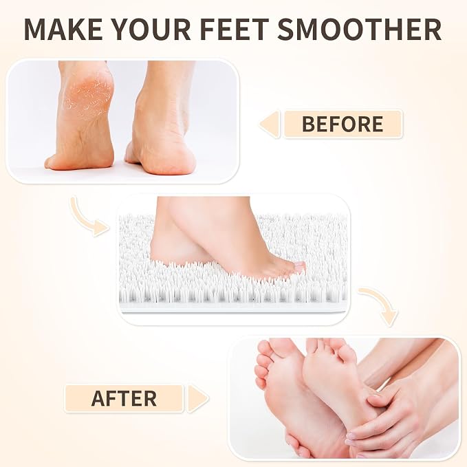 Yolife Shower Foot Scrubber Mat, Anti-Slip Bath Mat with Scrub Bristles, Soft Shower Foot Massager with Strong Suction Cups for Soothe Achy Feet (White, 25.6" x 13.4")
