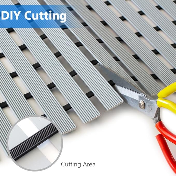 Bath Mat Non Slip Shower Mat Bathtub with Drain Holes and Heavy Duty Rubber No Suction Cups Sturdy Shower Stall Tub Mat for Bathroom, Shower Floor, Pool, SPA, (Grey, 2FT X 6FT)