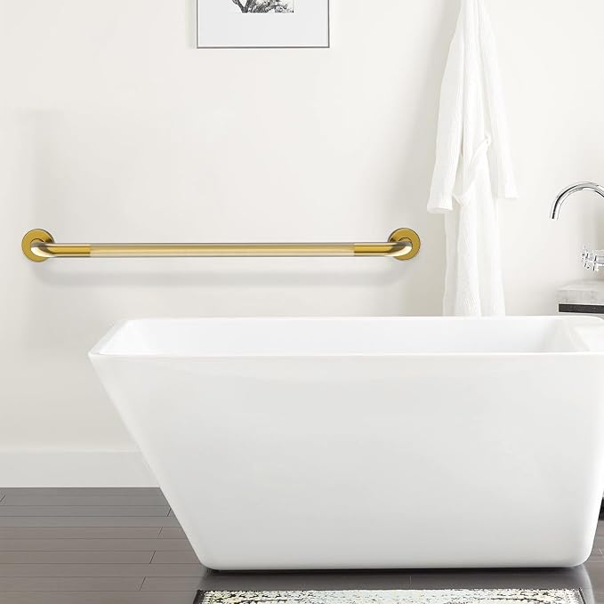 Brushed Gold Bathroom Grab Bar 40 Inch, iHansee Anti-Slip Grab Bars w/Knurled Grip, Stainless Steel Safety Handrail for Toilet Bathtub Shower, Wall Mounted Handicap Bars Handle for Senior Elderly
