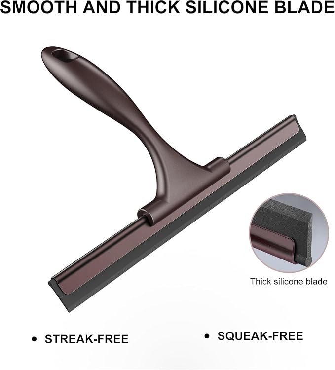 SetSail Shower Squeegee for Glass Doors All-Purpose Squeegee for Shower Glass Door Stainless Steel Window Squeegee with Hook for Car Windshield 12 Inches, Bronze