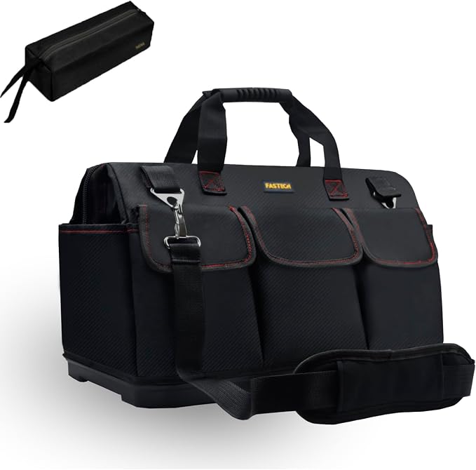 FASTECH 20-inch Heavy Duty Bottom Tools Bag with Wide Mouth for Tool Storage, Carrier and Organizer, Tool Bag for Men, Wide Mouth Tool Bags with Inside Pockets (20 Inch)