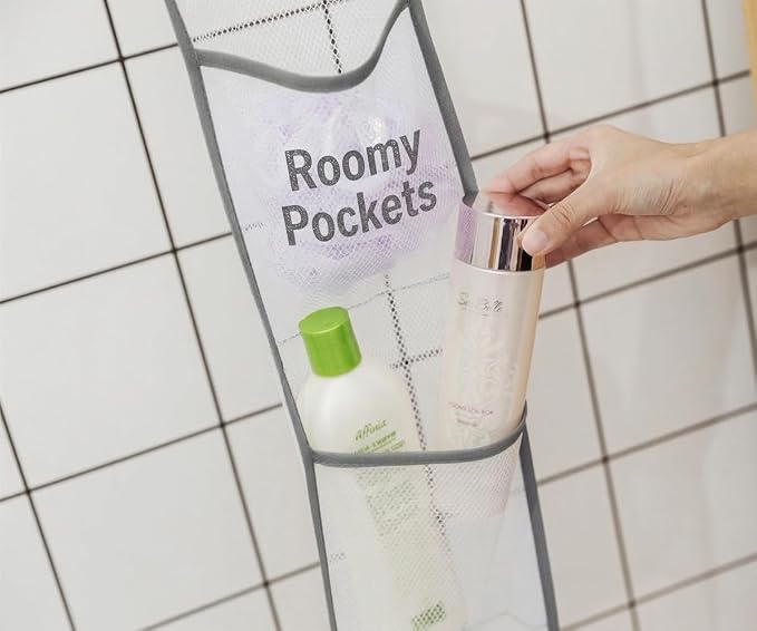 ALYER Hanging Storage Shower Caddy Organizer,Mesh Pockets for Bathroom,Closet,Pantry (Gray)