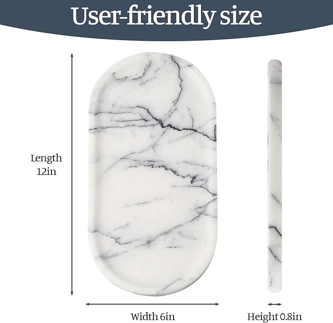 Koville Natural Marble Tray, 12"x6" Decorative Tray for Countertop, Catchall for Perfume, Candles, Jewelry Dish Milas Lilac