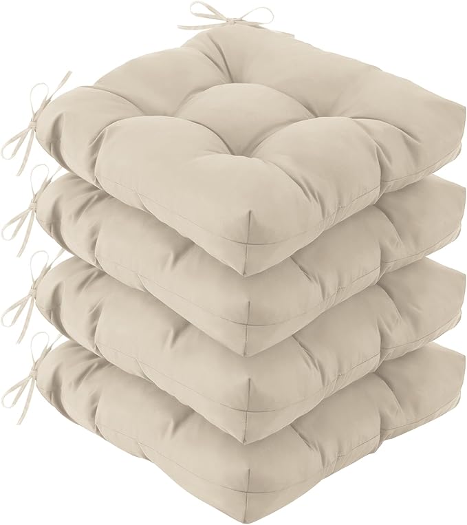 IASEAHK Outdoor Chair Cushions Set of 4, 19" x 19" x 5", Waterproof Outdoor Seat Cushions for Patio Furniture, Fade-Resistant Patio Chair Cushion, Dining Wicker Chair Pads for Porch Garden, Beige