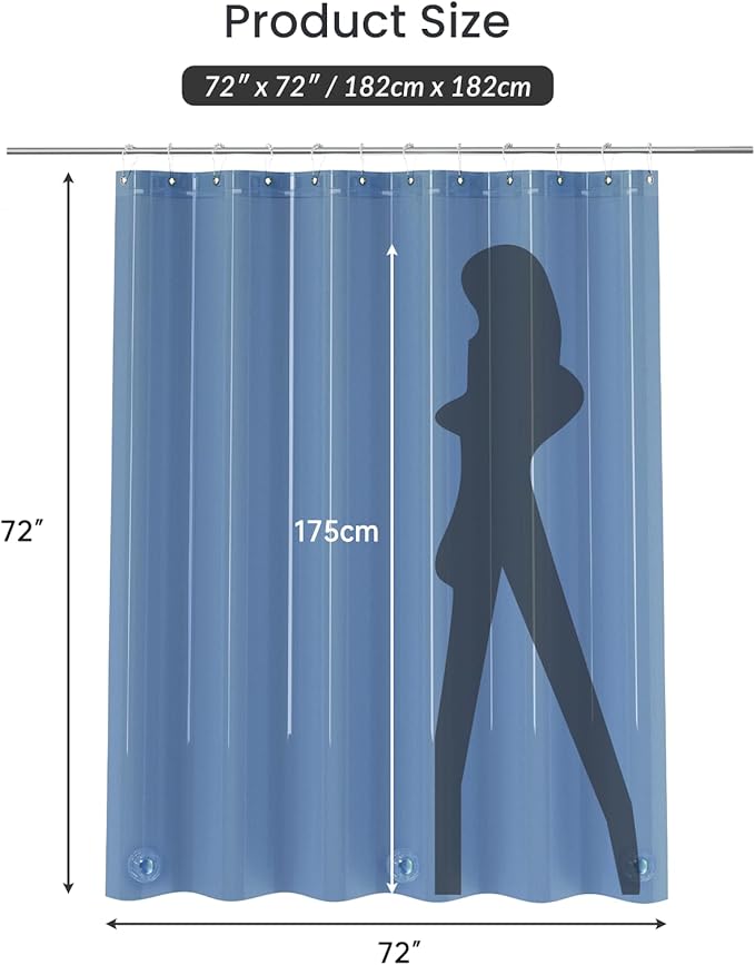 AmazerBath Premium EVA Shower Curtain Clear Blue, Luxury Shower Curtain Blue Jelly-Like Soft, Waterproof Bathroom Curtain with 3 Weighted Stones and 12 Grommets, Recyclable Packaging