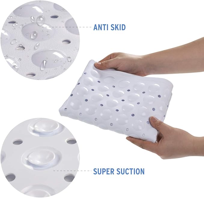 AmazerBath Bath Tub Mat, Medium Size 27.6 x 15 Inches Non-Slip Shower Mats with Suction Cups and Drain Holes, Bathtub Mats Bathroom Mats Machine Washable (White)