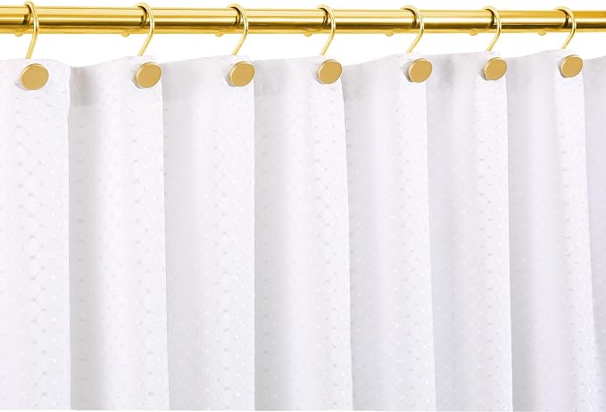 CHICTIE Gold Shower Curtain Hooks, Rustproof Shower Curtain Rings for Bathroom, Metal Shower Hooks for Shower Curtain Rod, Modern Decorative Shower Curtain Hangers Set of 12, Round Heavy Duty Design