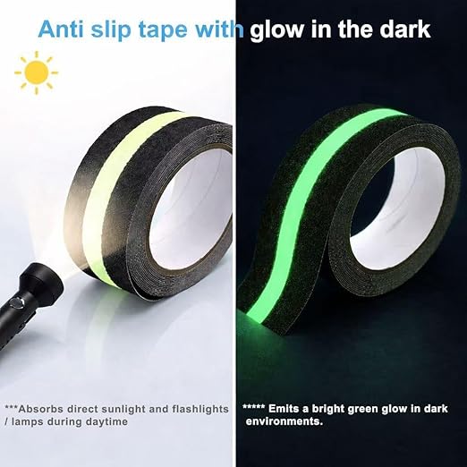 Anti Slip Tape for Stairs with Glow in the Dark, 2Inch x 33Ft Non Skid Traction Tape for Stairs, Floors, Decks, Basement, Bathrooms & Outdoors, Waterproof PVC Safety Grip Tape with Glow