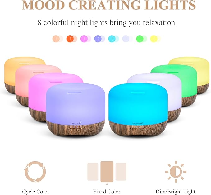 Aromatherapy Essential Oil Diffuser for Room: Air Humidifier Aroma Scent Cool Mist Diffuser Colorful Lights Wood Cute Small Large Auto Off Ultrasonic Diffusers for Home Bedroom (300ml)