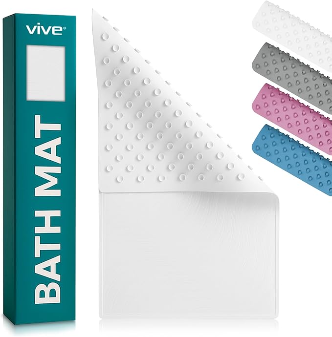 Vive Non-Slip Bath Mat with Suction Cups - 28" x 16" Extra Large Rubber Mat for Safety & Comfort - Patented Grip Prevents Slips and Falls for Kids, Elderly, Men, Women - XL Non Skid Shower & Tub Cover