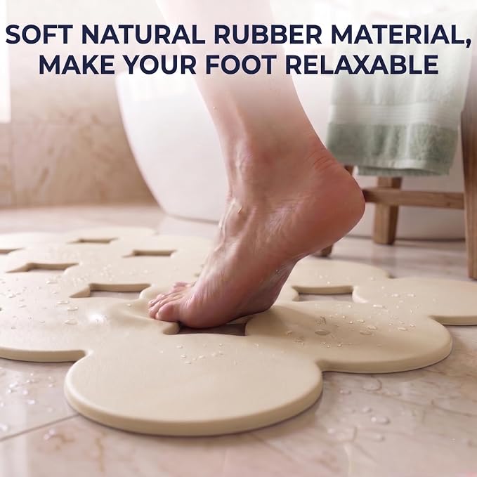 Webos Patented Non Slip Bathtub Mat Shower Bath Mats with Strong Suction Cups Soft Heavy Duty Natural Rubber Superior Grip&Drainage for Inside The tub (Beige, 28x16 inch)