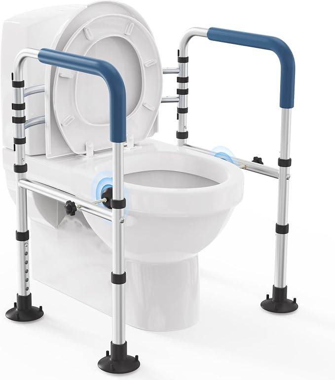 Toilet Safety Rails (400 lb) – More Stable & Safer Adjustable Toilet Frame for Elderly, Seniors, Handicap & Disabled, Foldable Handicap Toilet Handles, Toilet Safety Rail with Non-Slip Feet
