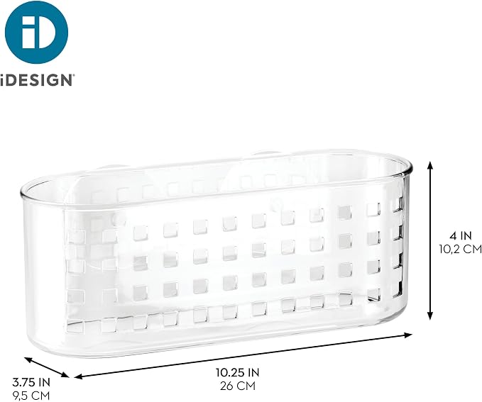 iDesign Hanging Suction Shower Caddy Basket for Bathroom Storage, Set of 2, Clear, Made in USA