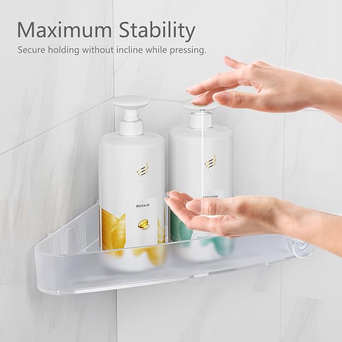 Sotfamily Plastic Shower Caddy Corner (for 90° Only), 4 Pack Adhesive Corner Shower Shelves for Bathroom Organizers and Storage, Frosted Clear