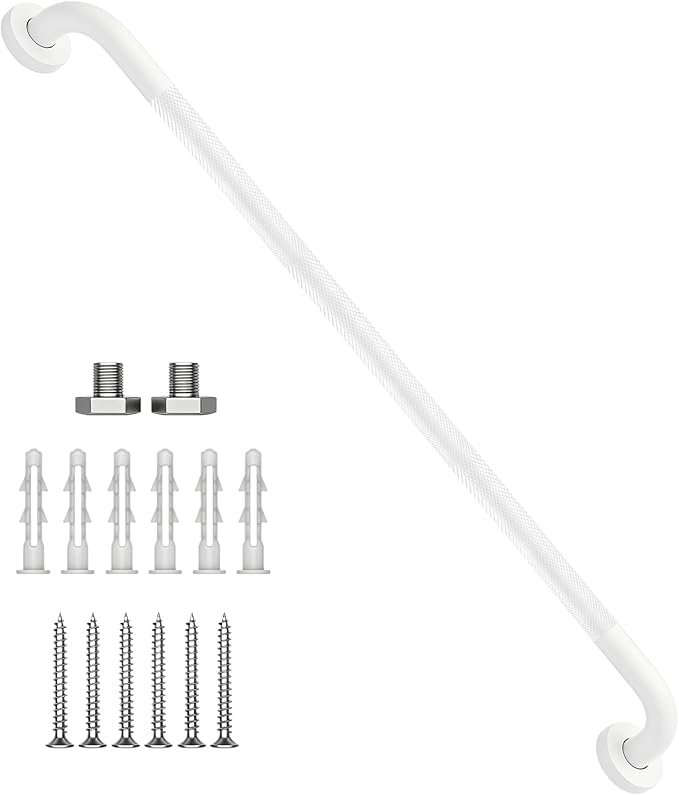 36 Inch Shower Grab Bar 1.25" Dia, White Anti Slip Bathroom Grab Bar, 304 Stainless Steel Knurled Handicap Grab Bars, Safety Support Handrail, Assist Bath Shower Handle for Elderly Injury Senior