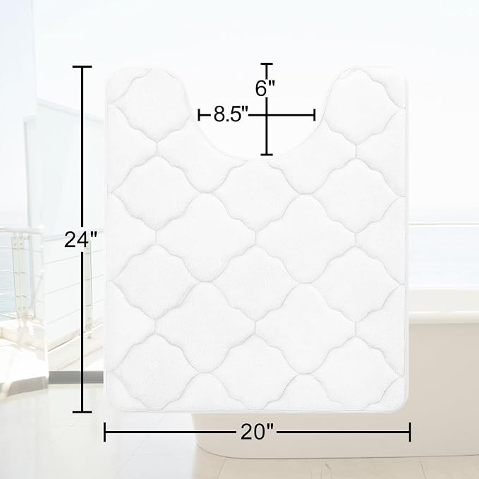 OLANLY Memory Foam Toilet Rugs U-Shaped 24x20, Ultra Soft and Absorbent Bathroom Rugs, Non-Slip, Comfortable, Machine Washable Contour Bath Mat for Toilet Base, Home Decor Accessories, White
