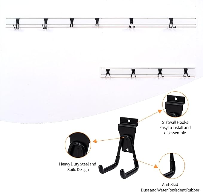 Slat Wall Hook 10 Pack Garage Heavy Duty Wall Mount Power Tool Organizer Black Bike Accessory for Garage Wall, Slat Wall Accessories Ladder Hooks