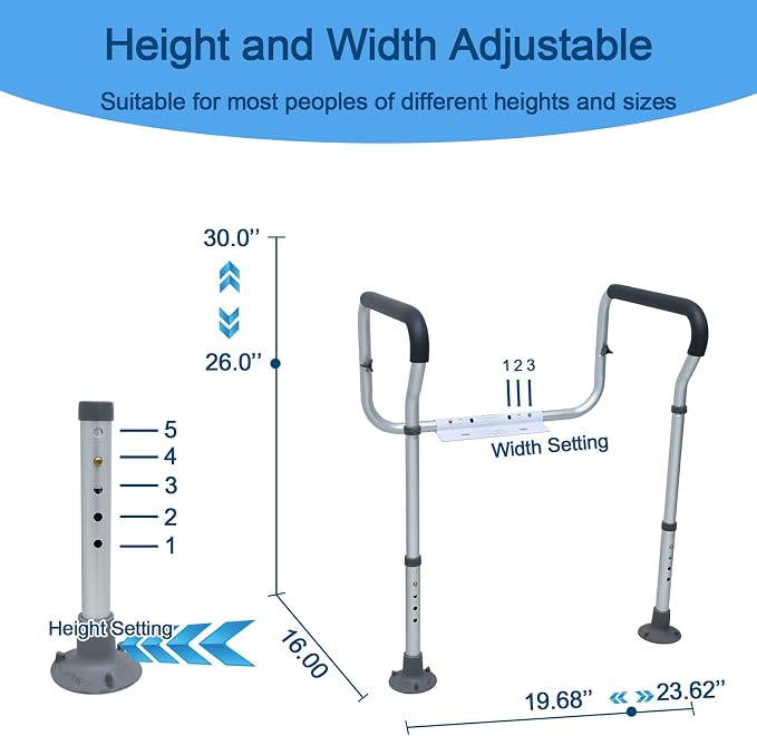 Loyoda Toilet Handle Height-Adjustable Leg Toilet Safety Frame Medical Grade Aluminum Alloy Sturdy Toilet Safety Rail Provides Support for Seniors, Disabled and Pregnant Women