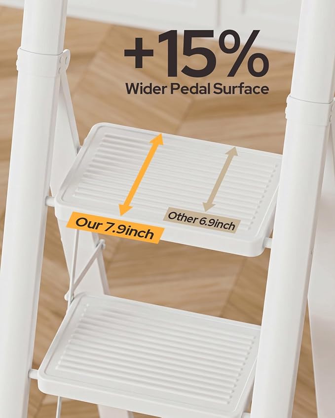 5 Step Ladder for 10 Feet High Ceiling, Folding Step Stool Stepladders with Anti-Slip and Wide Pedal for Home and Kitchen Use Space Saving (White)