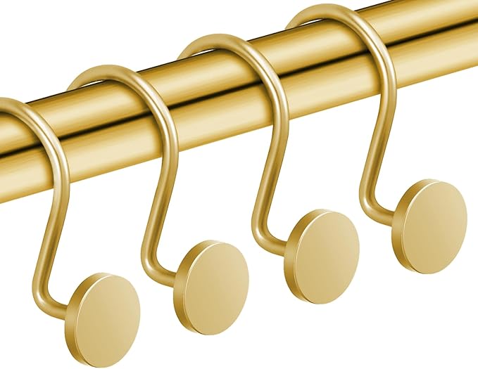 CHICTIE Gold Shower Curtain Hooks, Rustproof Shower Curtain Rings for Bathroom, Metal Shower Hooks for Shower Curtain Rod, Modern Decorative Shower Curtain Hangers Set of 12, Round Heavy Duty Design