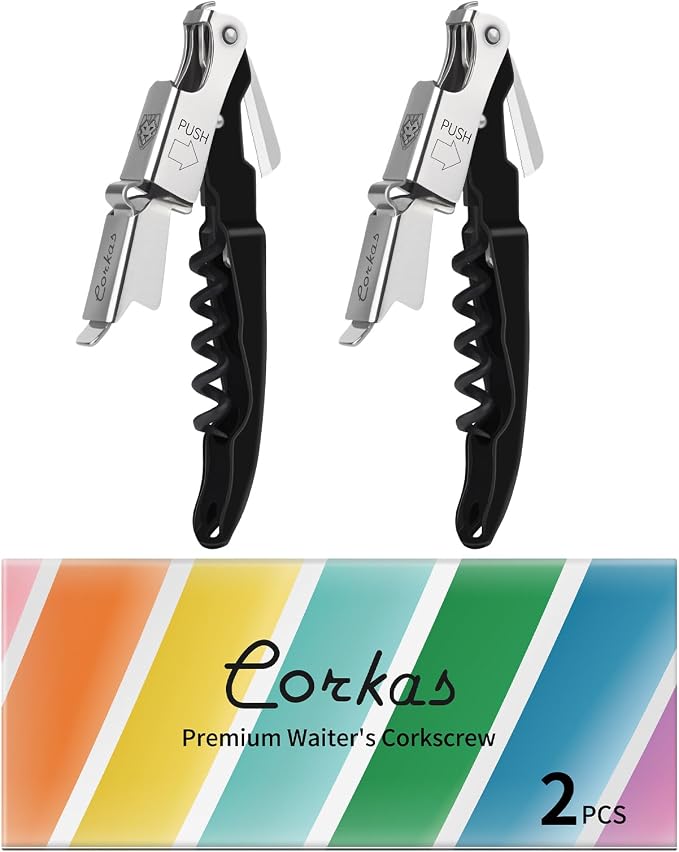 CORKAS Wine Key - 2Pack Handcrafted Professional Waiters Corkscrew, Compact Heavy Duty Wine Opener with Double Hinged, Foil Cutter and Bottle Opener, Birthday Gifts for Severs, Sommelier, Bartenders