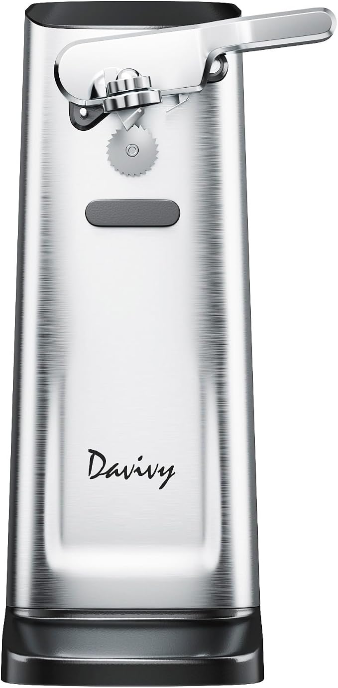 Davivy Electric Can Opener, Removable Stainless Steel Cutter and 3-in-1 Design with Knife Sharpener and Bottle Opener (Black-Stainless Steel)