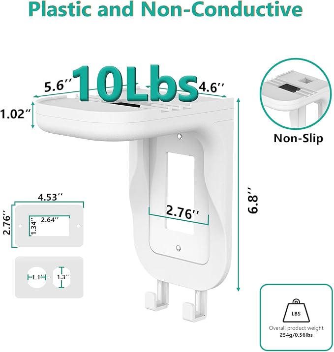 WALI Outlet Shelf Wall Holder, Fit for Duplex GFCI Decorative Outlet Shell A Space Saving for Smart Home, Speaker Mounts up to 20lbs with Cable Management (OSH002-W), White