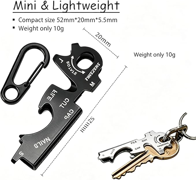 Heavy Duty Keychains with Carabiner Clip,8-in-1 Multi-Tool,EDC Essentials with Screwdrivers(3 Bits),Bottle Opener & Survival Functions,Mini Tool as Gift (Black+Silver)