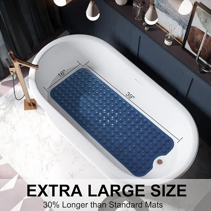 Tree Bud Bathtub Mats for Shower Tub Non-Slip Bath Mat 39 x 16 Inch Extra Long Shower Mat, Bath Tub Mat for Bathroom with Machine Washable, BPA Free for Kids (Navy Blue)
