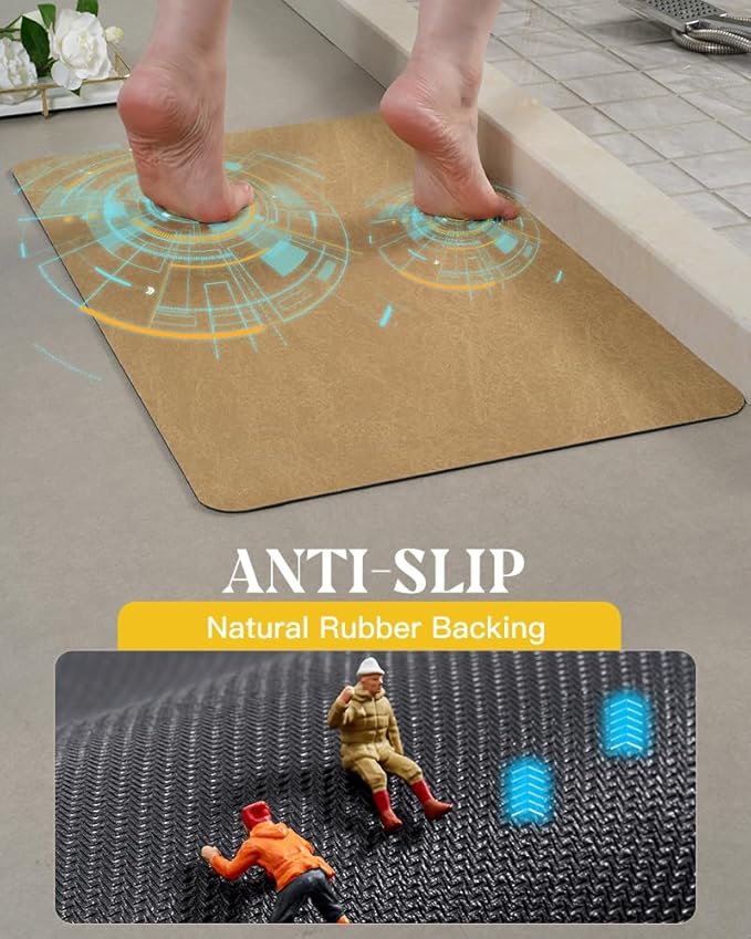 MontVoo -Bath Mat Rug-Rubber Backing Non Slip Quick Dry Absorbent Thin Bathroom Rugs Fit Under Door-Faux Suede Surface Bathroom Floor Mats-Shower Rug for in Front of Bathtub Shower Camel 17"x59"