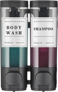 Shampoo and Conditioner Dispenser Shower Dispenser Body Wash Wall Mounted Shampoo Dispenser for Shower Wall No Drill for Bathroom Hotel 2 Chamber x 300ml Black with Waterproof Labels