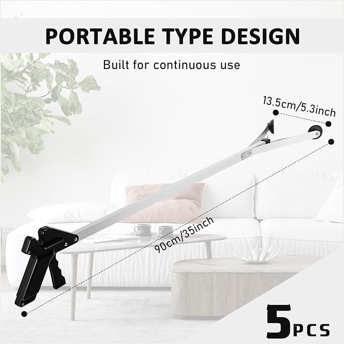 Sabary 5 Pack Suction Cup Reacher Grabber Heavy Trash Picker Grabber Tool, Long Handy Aids Nonslip Claw Reach Tool for Elderly Pick up Stick Arm Extension Litter Picker (Black)