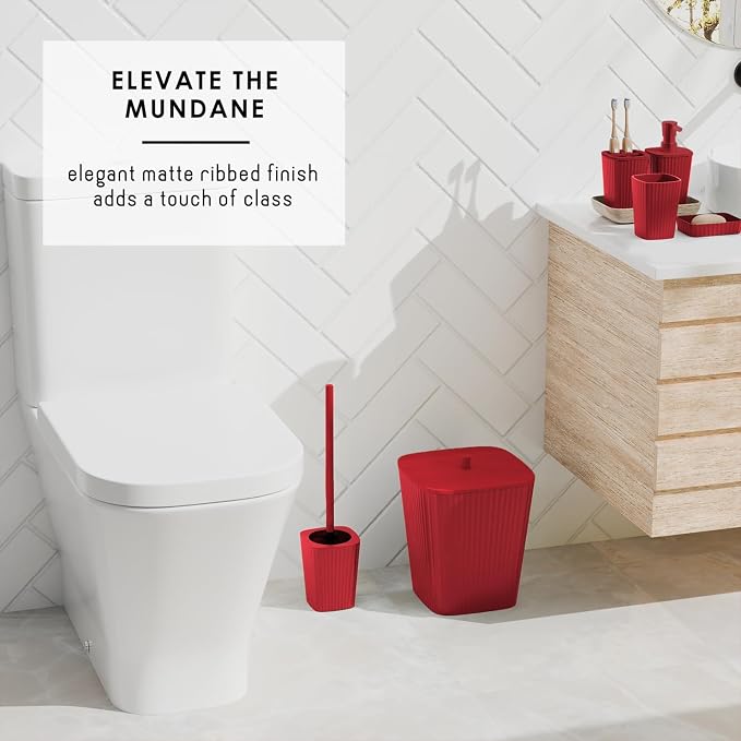 Clara Clark Bathroom Set - Christmas Bathroom Sets, Xmas Bathroom Accessories Set, Christmas Bathroom Decor, 6PC Bathroom Accessory Set with Toilet Brush, Trash Can & Soap Dispenser