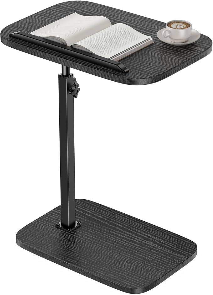 HUANUO Adjustable TV Tray, Height Adjustment TV Trays with 360° Swivel and 90° Tilt, Sturdy & Multi-Functional Sofa Table with Anti-Slip Bar, Space-Saving Side Table for Couch, Bedside, and Dining Use