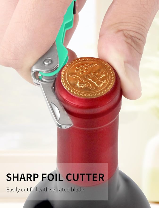 CORKAS Wine Key - Professional Handcrafted Heavy Duty Waiter Corkscrew, Compact Wine Opener with Double Hinged, Foil Cutter and Bottle Opener, Gifts for Servers, Sommelier, Bartenders - Light Green