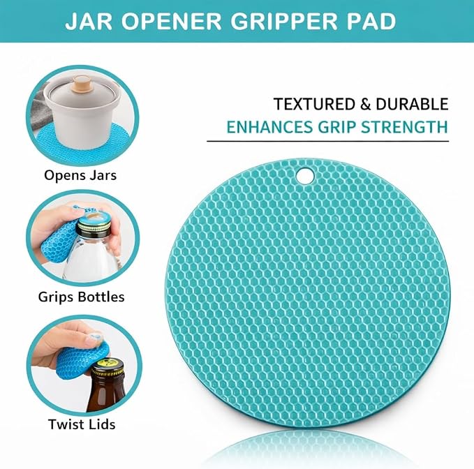 4-in-1 Multi-Function Bottle Opener Set for Jars, Bottles and Wine with Non-Slip Grip (Grey + Sky Blue)