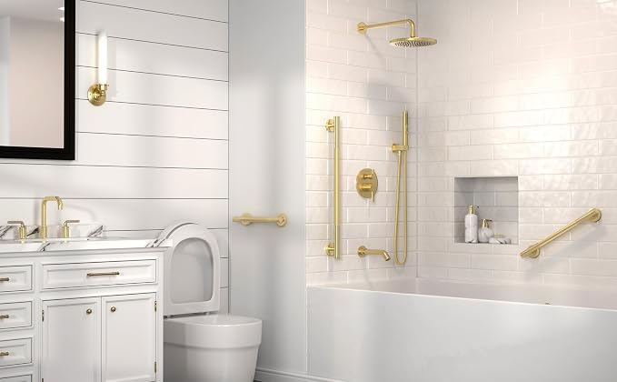 Lava Odoro Gold Shower Grab Bars, 3 Pack Stainless Steel Bathroom Safety Grab Bar 36" 24" 18", Upgrade Anti-Slip Knurling Shower Grab for Bathtub, Shower Handle for Elderly and Handicap, ADA Compliant