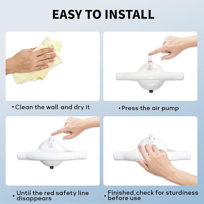 Patented Suction Shower Grab Bars 1-Pack, 5.5" Extra-Large Vacuum Cups with Safety Alert Line, Shower Handles for Elderly Suction Heavy Duty Shower Handle No Drill Installation
