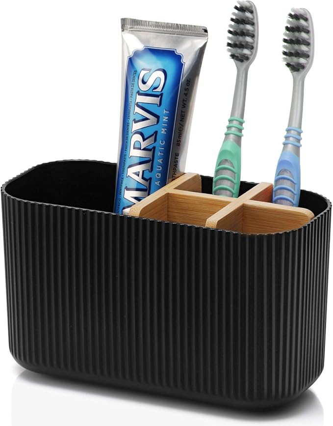 GFWARE Black Toothbrush Holder - Bamboo Toothbrush Holders for Bathrooms Electric Toothbrush Holder Organizer Kids Toothbrush Holders for Bathrooms Countertop